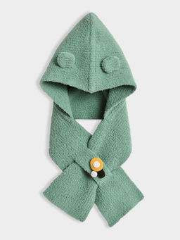 Mi Arcus - Green Solid Winter Cap with Attached Muffler