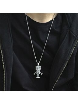 Yellow Chimes - Silver-Plated Robot Pendant With Chain
