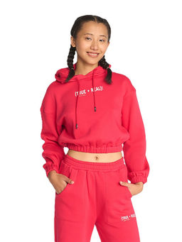 Hunnit - Pink OG Crop Hoodie with Waistband & Drop Shoulder Sleeves Loose Fit