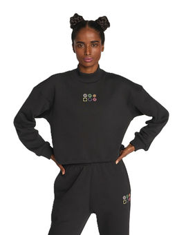 Hunnit - Black High Neck Soft Cotton Plus Crop Sweatshirt