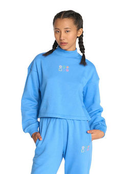Hunnit - Blue High Neck Soft Cotton Plus Crop Sweatshirt