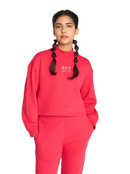 Hunnit - Pink High Neck Soft Cotton Plus Crop Sweatshirt