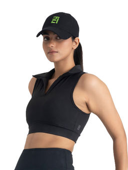 Hunnit - Black 2 in 1 Sports Crop Polo T-shirt