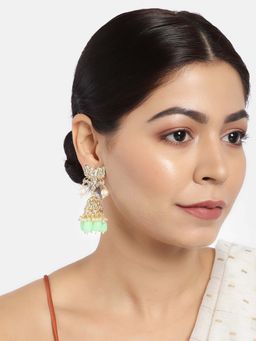 Laida - Gold-Toned & Sea Green Stone-Studded Handcrafted Classic Jhumkas