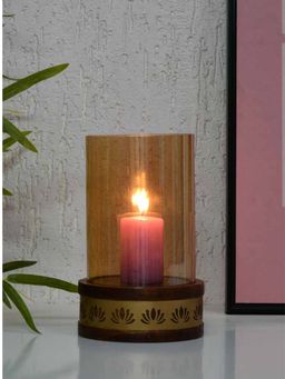 At Home by Nilkamal - Lotus Jali Metal & Glass Candle Stand (Gold)