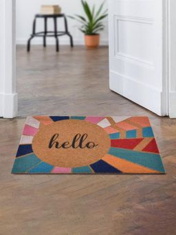 At Home by Nilkamal - Abstract Hello Printed Polyester Anti-Slip Door Mat (Multicolor)