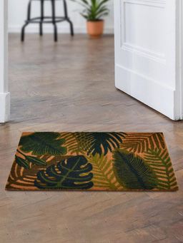 At Home by Nilkamal - Tropical Leaves Design Polyester Anti-Slip Door Mat (Green)