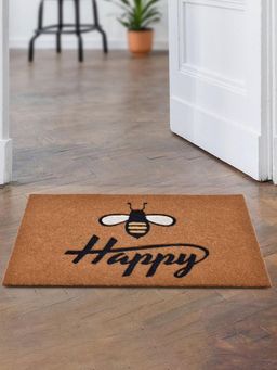 At Home by Nilkamal - Bee Happy Printed Polyester Anti-Slip Door Mat (Brown)