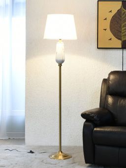 At Home by Nilkamal - Marbela Fabric Shade Metal Base Floor Lamp 163. 5 cm (White & Gold)