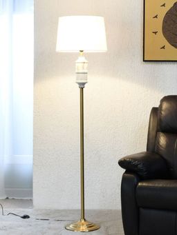 At Home by Nilkamal - Marbela Fabric Shade Metal Base Floor Lamp 158 cm (White & Gold)