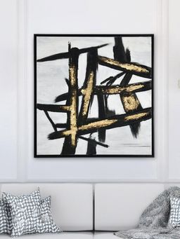 At Home by Nilkamal - Criss Cross Design Canvas Wall Painting (Black & Gold)