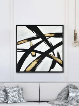 At Home by Nilkamal - Criss Cross Design Canvas Wall Painting (Black & Gold)