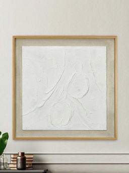 At Home by Nilkamal - Abstract Texture Canvas Wall Painting (White & Beige)