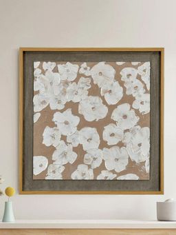 At Home by Nilkamal - Flower Texture Canvas Wall Painting (White & Beige)