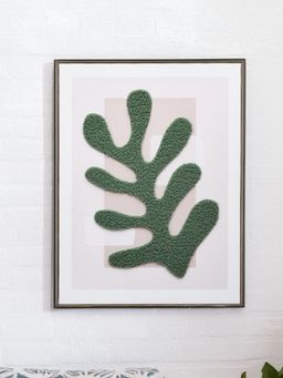 At Home by Nilkamal - Decorative Tufted Leaf Canvas Wall Painting (Green)