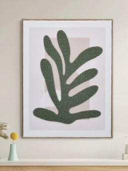 At Home by Nilkamal - Decorative Tufted Leaf Canvas Wall Painting (Green)