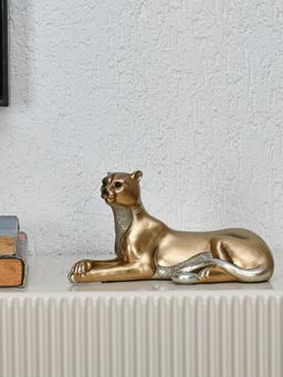 At Home by Nilkamal - Sitting Panther Polyresin Showpiece (Grey & Gold)
