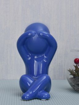 At Home by Nilkamal - Boy See No Evil Polyresin Decorative Showpiece (Blue)