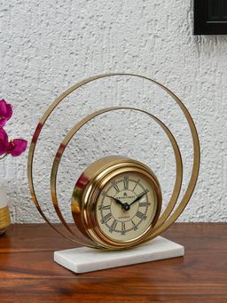 At Home by Nilkamal - Dual Round Table Clock (Gold)
