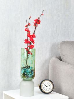 At Home by Nilkamal - Hand-Painted Dual Arch Leaf Design Large Glass Vase (Green)