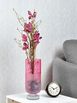 At Home by Nilkamal - Hand-Painted Floral Frost Large Glass Vase (Pink)