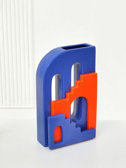 At Home by Nilkamal - Decorative Arch Stairs Design Dolomite Vase (Blue & Orange)