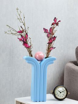 At Home by Nilkamal - Decorative 2 Half Arches With Ball Design Dolomite Vase (Blue)