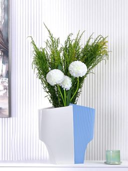 At Home by Nilkamal - Decorative Fluted Dual Color Design Dolomite Vase (Blue & White)