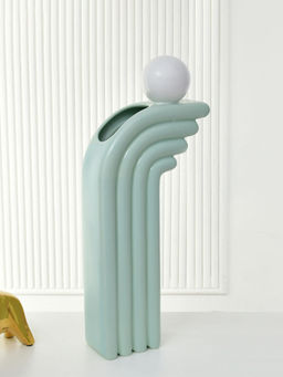 At Home by Nilkamal - Decorative Half Arch With Ball Design Dolomite Vase (Green)