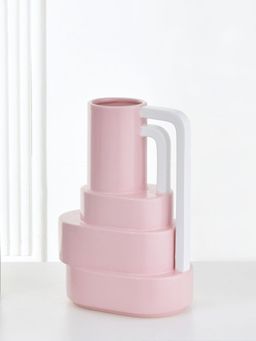 At Home by Nilkamal - Decorative 4 Layer Design Dolomite Vase with 2 Handles (Pink)