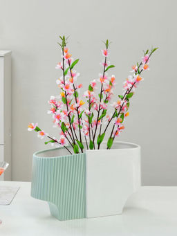 At Home by Nilkamal - Decorative Fluted Dual Color Design Dolomite Vase (Green & White)