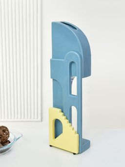 At Home by Nilkamal - Decorative Arch Stairs Design Dolomite Vase (Turquise & Yellow)