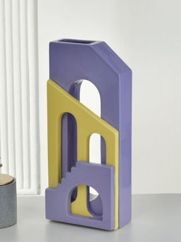 At Home by Nilkamal - Decorative Arch Stairs Design Dolomite Vase (Purple & Yellow)