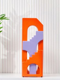 At Home by Nilkamal - Decorative Arch Stairs Design Dolomite Vase (Orange & Purple)