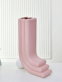 At Home by Nilkamal - Decorative Half Arch With Ball Design Dolomite Vase (Pink)