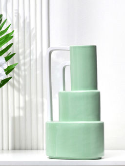 At Home by Nilkamal - Decorative 3 Layer Design Dolomite Vase with 2 Handles (Green)