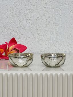 At Home by Nilkamal - Decorative Votive Candle Holder Set of 2 (Silver)