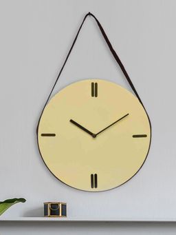 At Home by Nilkamal - Round Wooden and Leatherette Hanging Analog Wall Clock (Beige)
