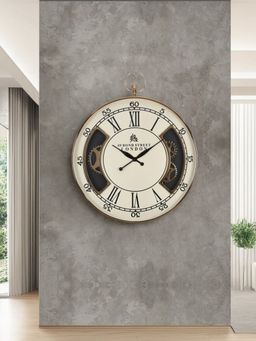 At Home by Nilkamal - Roman Gear Design Metal Analog Wall Clock (White & Gold)