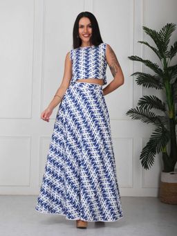 GAIIA - Women Blue and White Printed Co-Ord Set