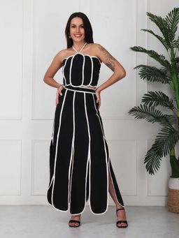 GAIIA - Women Black and White Strap Solid Panelled Co-Ord Set