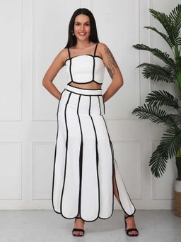 GAIIA - Women White and Black Strap Solid Panelled Co-Ord Set