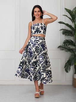 GAIIA - Women Navy Blue and White Floral Printed Co-Ord Set