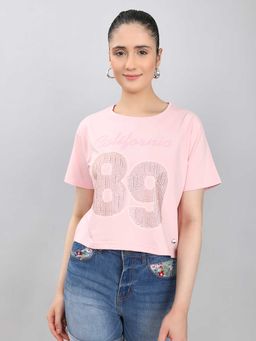 Monte Carlo - Women Crop Printed Half Sleeve Round Neck Top