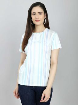 Monte Carlo - Women Multi-Color Regular Fit Striped T-shirt