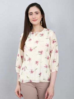 Monte Carlo - Women Cream Regular Fit Floral Printed Top