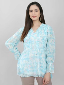 Monte Carlo - Women Blue Regular Fit Printed Top