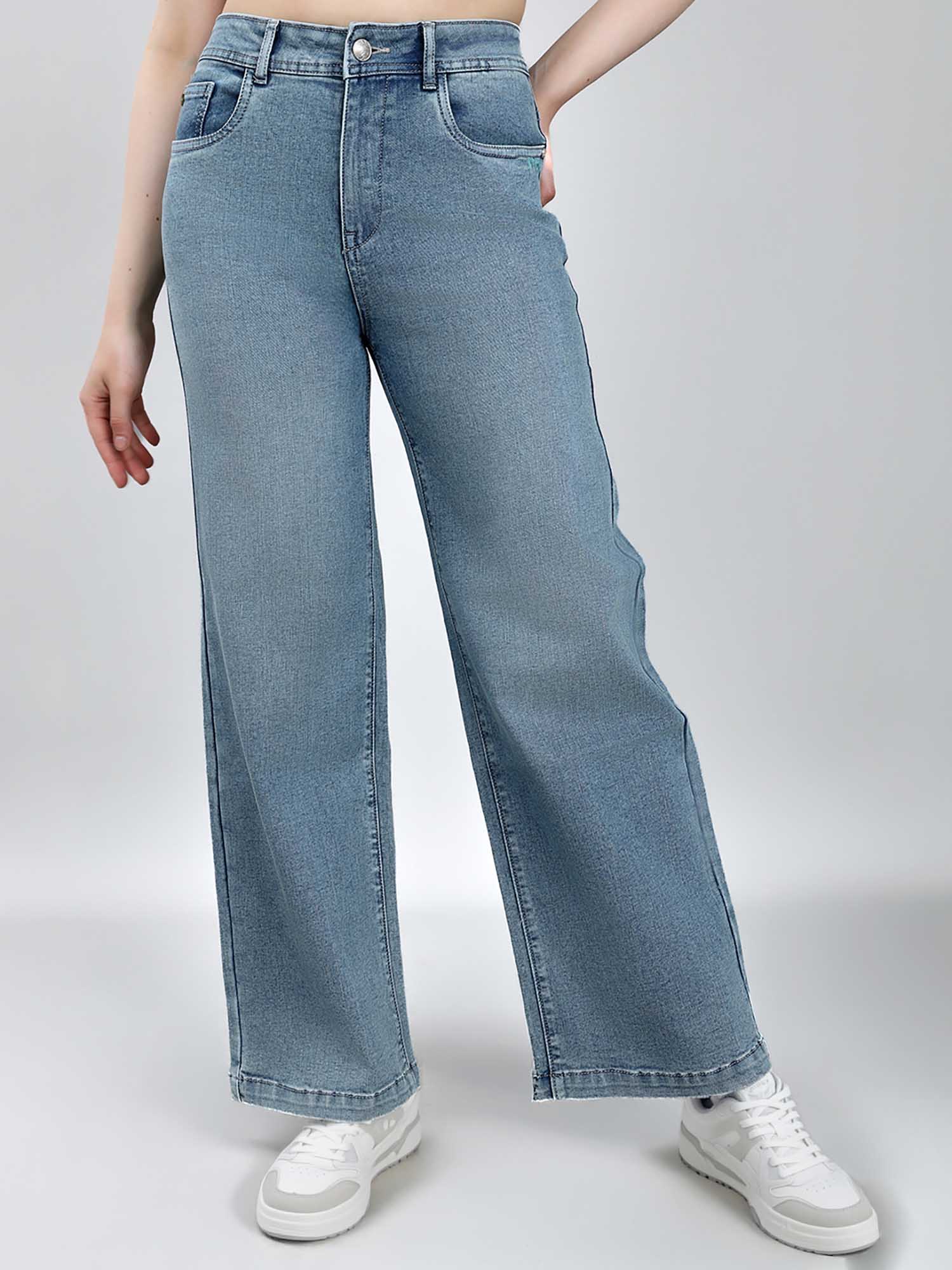 monte carlo Women Blue Wide Leg Light Wash Denim Jeans-picture-40