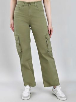 Monte Carlo - Women Olive Straight Fit Cargo Pocket Casual Trouser