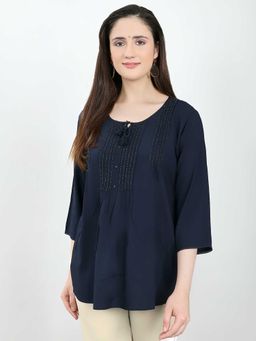Monte Carlo - Women Navy Blue Regular Fit Embellished Top